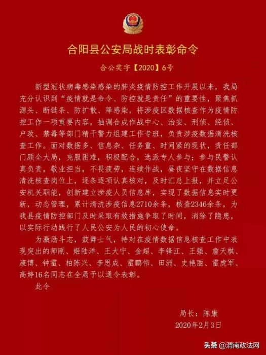 【抗击疫情 合阳公安在行动】全警动员 履职担当 全力打响新冠肺疫情防控战