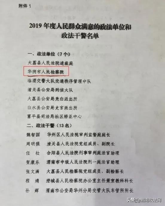 华阴市人民检察院荣获渭南市“人民群众满意的政法单位” 荣誉称号