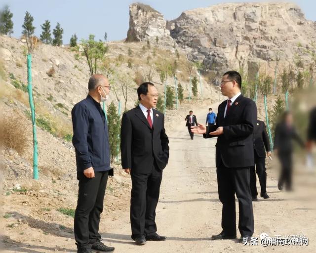 蒲城县检察院检察长吉红东一行调研蒲城县卧虎山关停石渣场区域植被恢复建设项目