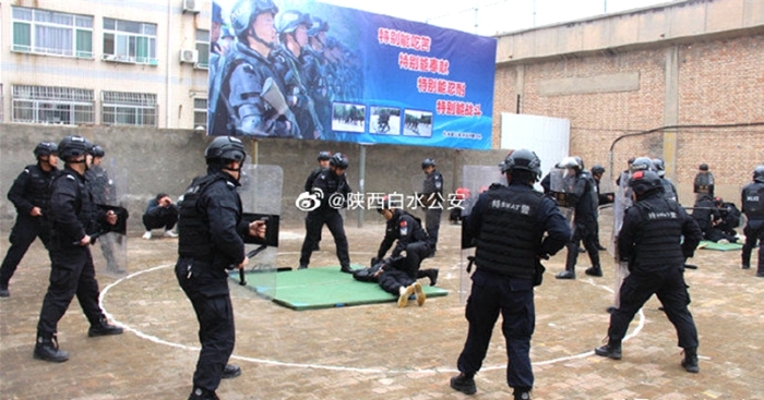 近日，白水公安巡特警大队对2020年度重点目标任务处置大规模群体性事件进行演练。