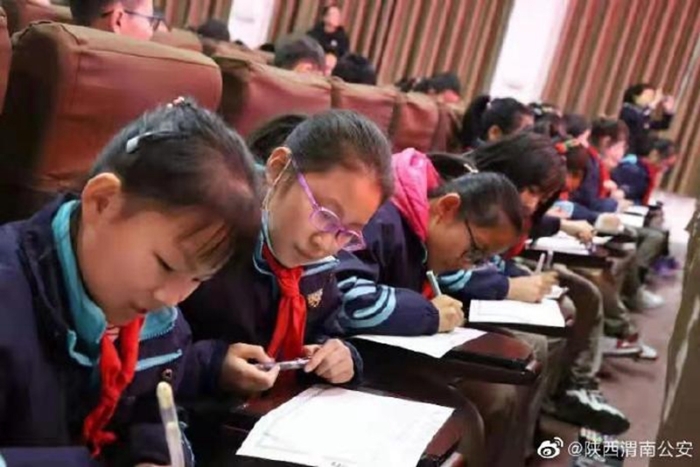 临渭公安杜桥所民警到辖区渭南小学开展安全宣传教育讲座。