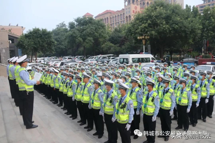 8月19日上午，韩城公安交警开展十四运火炬传递交通保障演练。