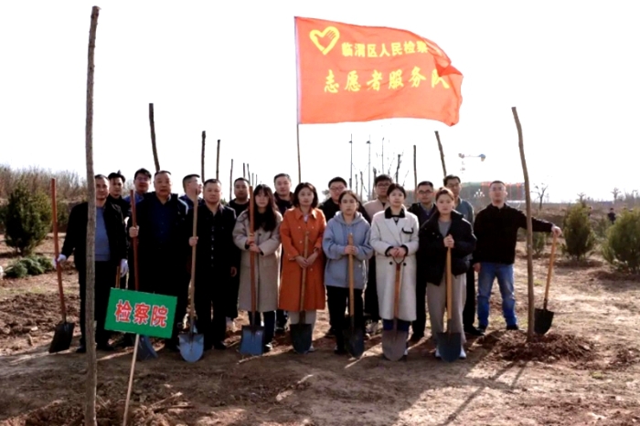 临渭区人民检察院组织志愿者服务队参与义务植树活动。